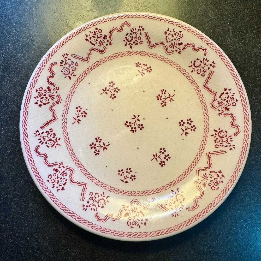 Two Laura Ashley Bread & Butter Plates Petite Fleur Burgundy  Johnson Brothers